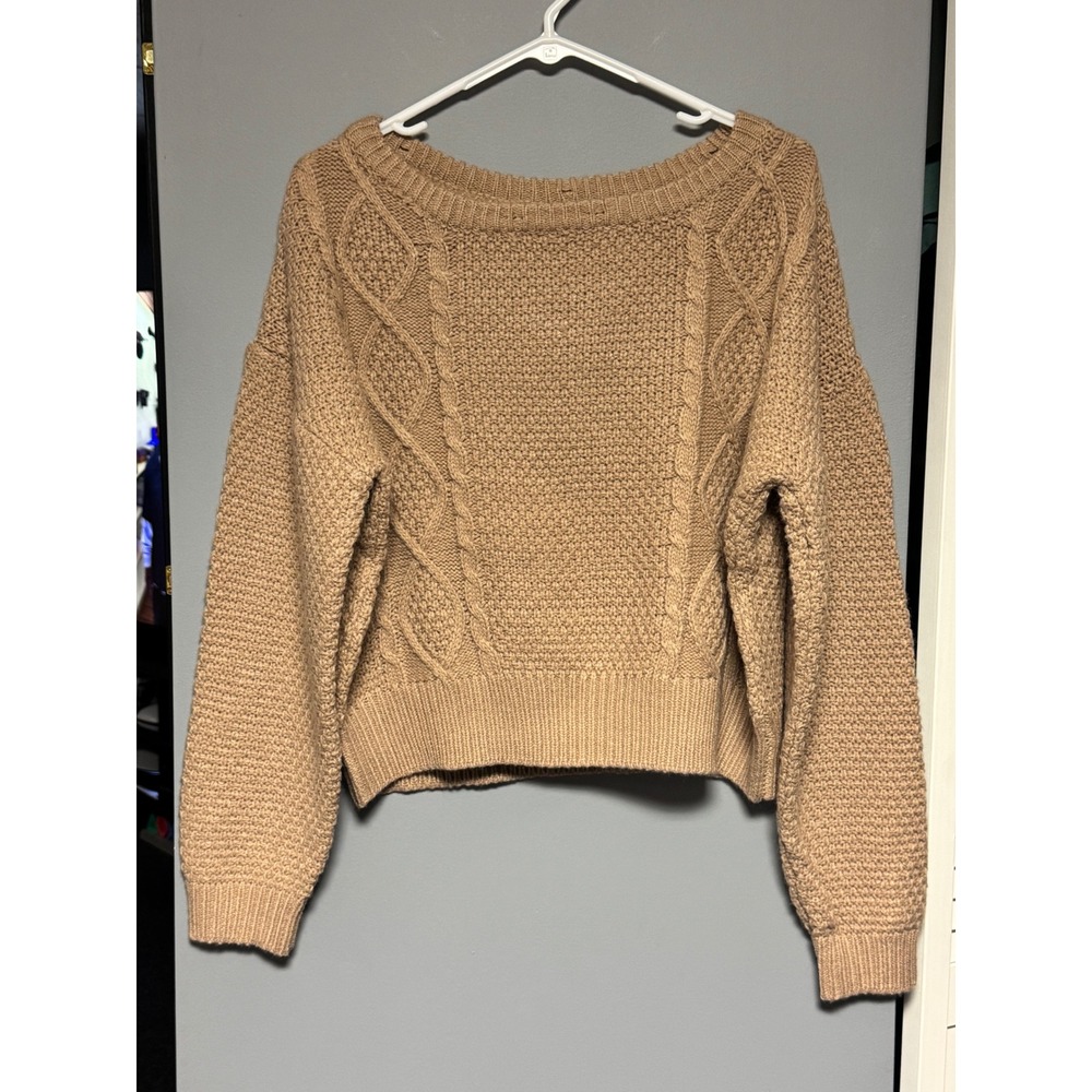 Blu Pepper Tan Cable Knit Cropped Sweater Women Size S Chunky Removable Collar